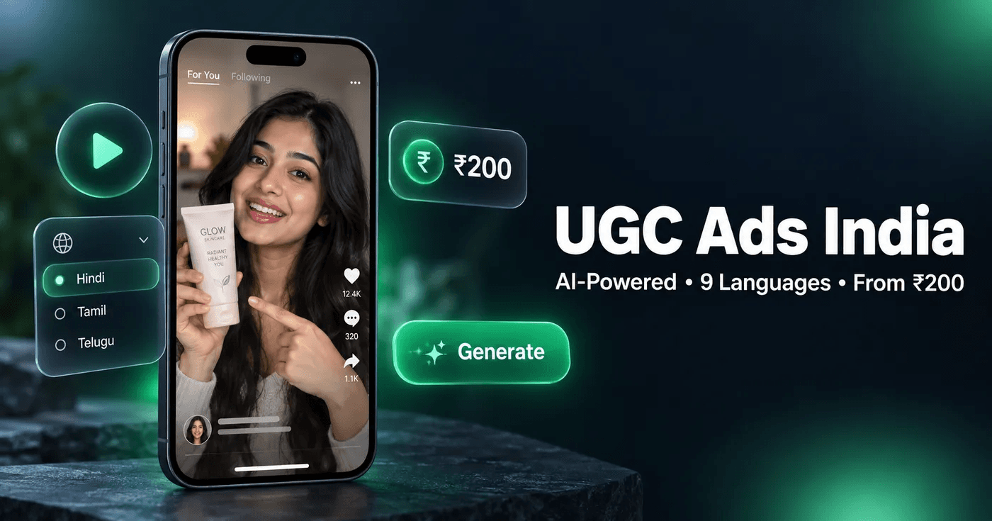 UGC Ads India — AI-generated UGC video ads for Indian D2C brands