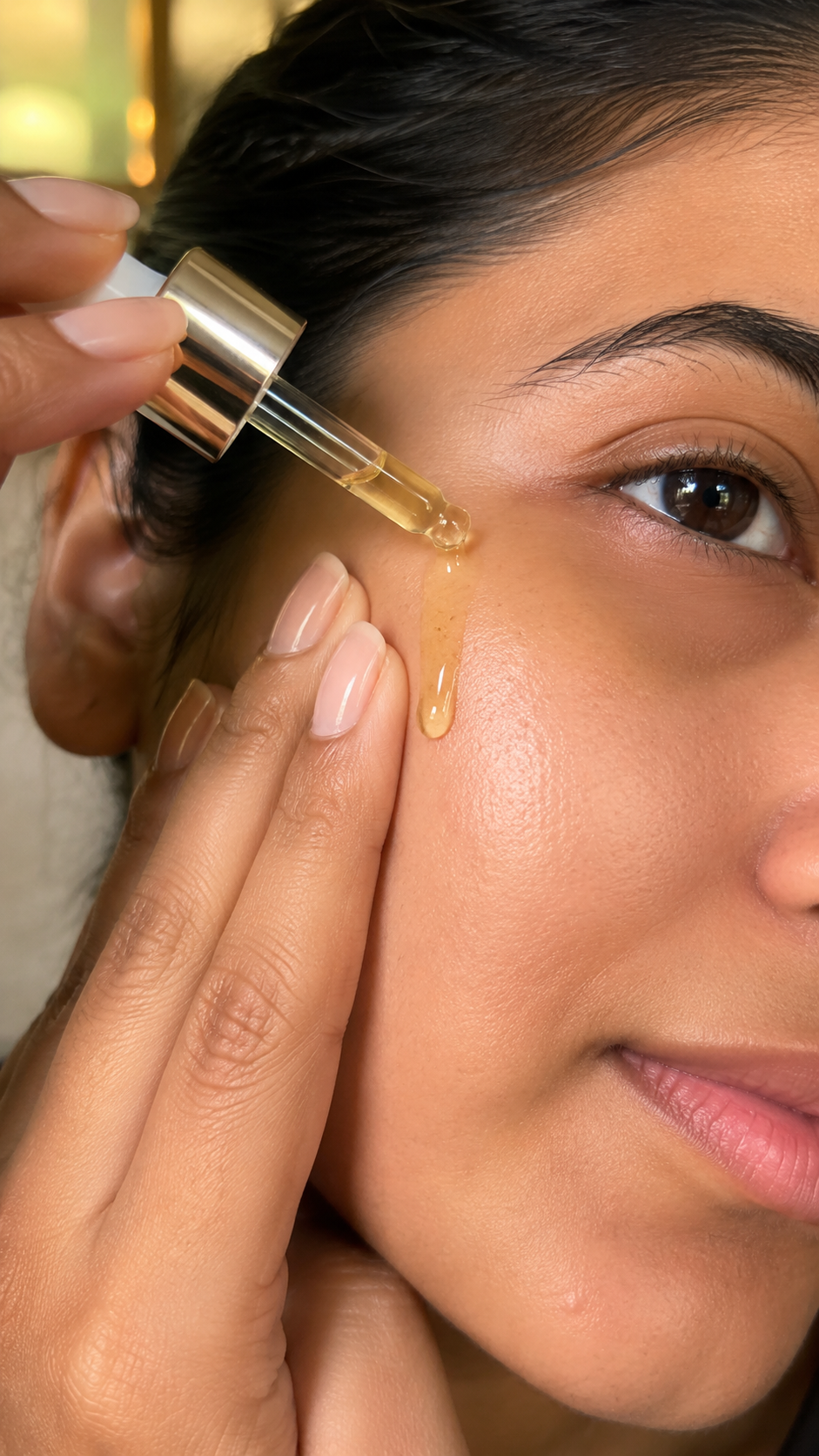 Serum dropper application close-up